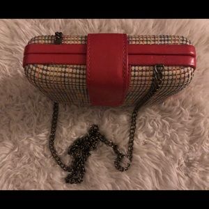 Straw Clutch with Stitches and Chain